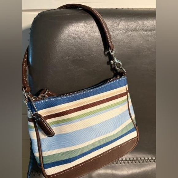 Coach Blue and Brown Striped Mini Bag